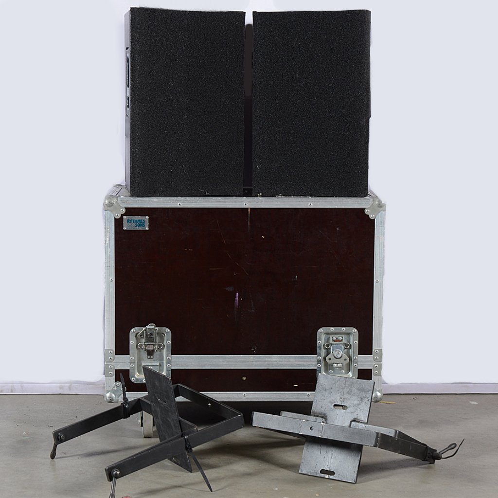 Meyer Sound UPA-2P speakers used in a flown configuration for a live audio event